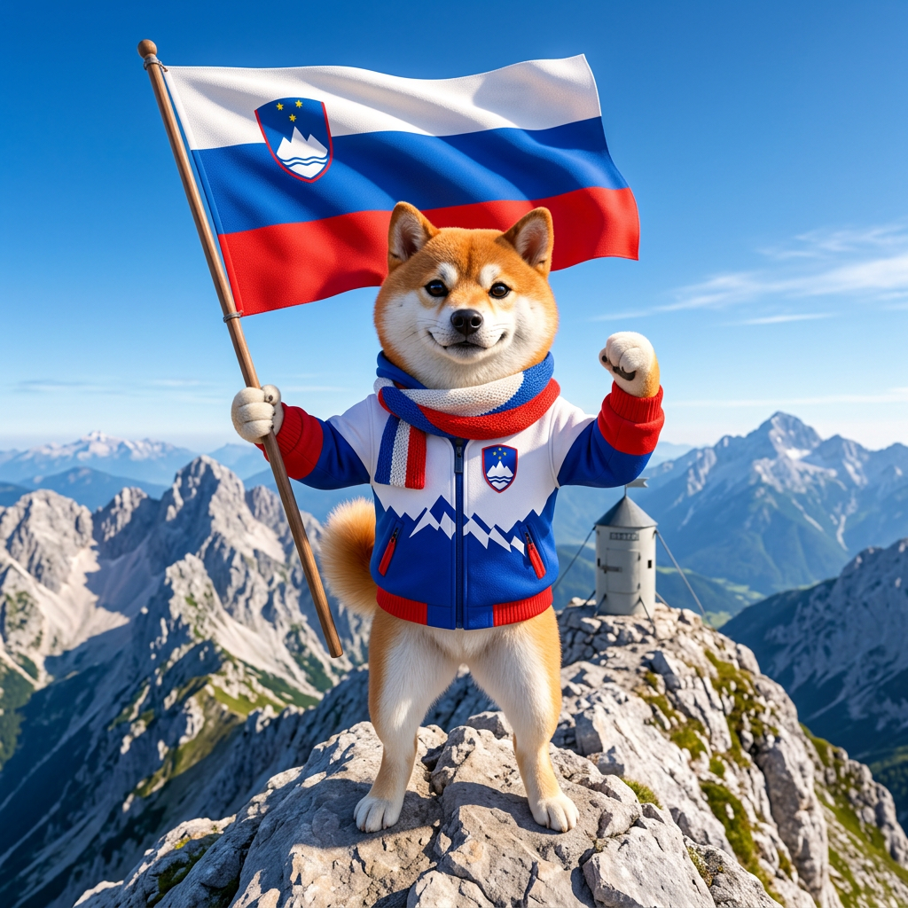 Slovenia Inu holding Slovenia's flag on Mount Triglav